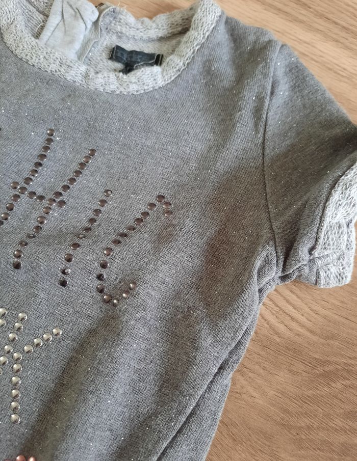 Pull gris fille à manches courtes "Be chic Be rock" IKKS 4 ans - photo numéro 3