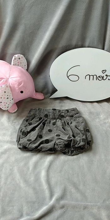 Short jupe boule Fille 6 mois gris à pois noirs Kiabi