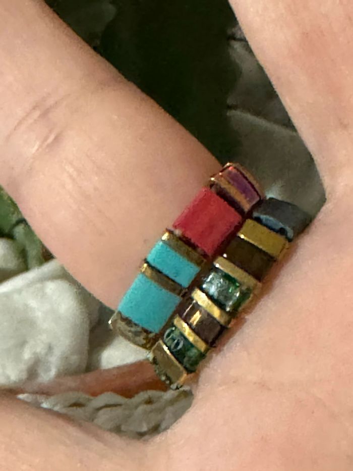 Lot de 2 bagues pierres carrées naturelles réglables - photo numéro 5