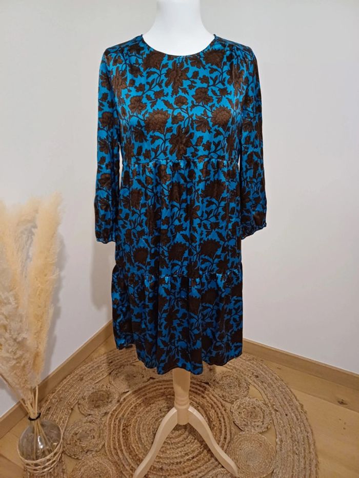 Robe fluide bleue et marron Sfera taille L 40 - photo numéro 2