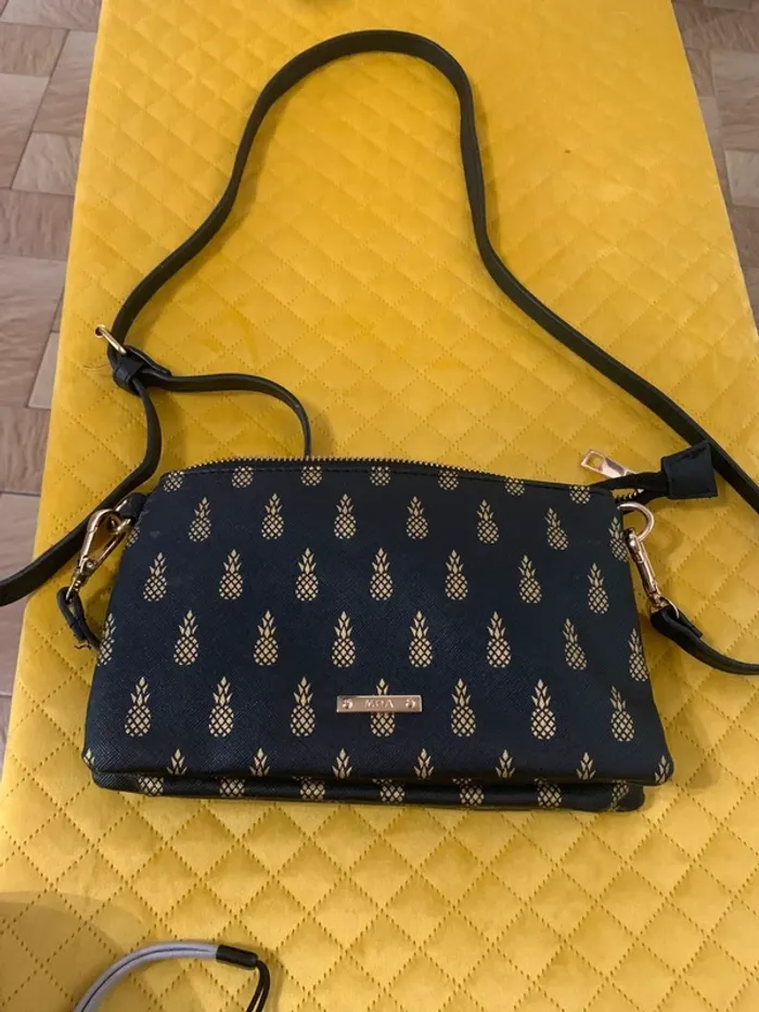 Sac à main Moa noir motif Ananas doré - photo numéro 2