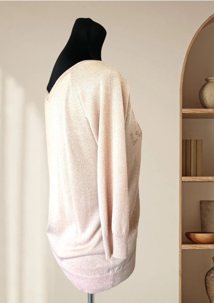 Pull fin col V rose très pâle scintillant Liu Jo - photo numéro 3