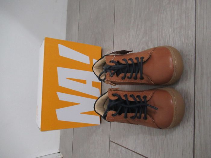 Chaussures premiers pas bébé garçon cuir à lacets et zip marron – NA Taille 23 - photo numéro 2