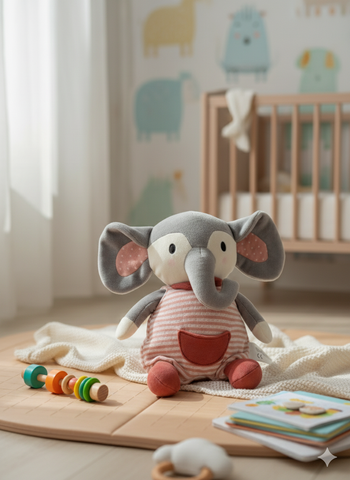 [N3UF] Heunec FrohNATUR Éléphant Cranberry – Peluche bébé certifiée GOTS en coton biologique