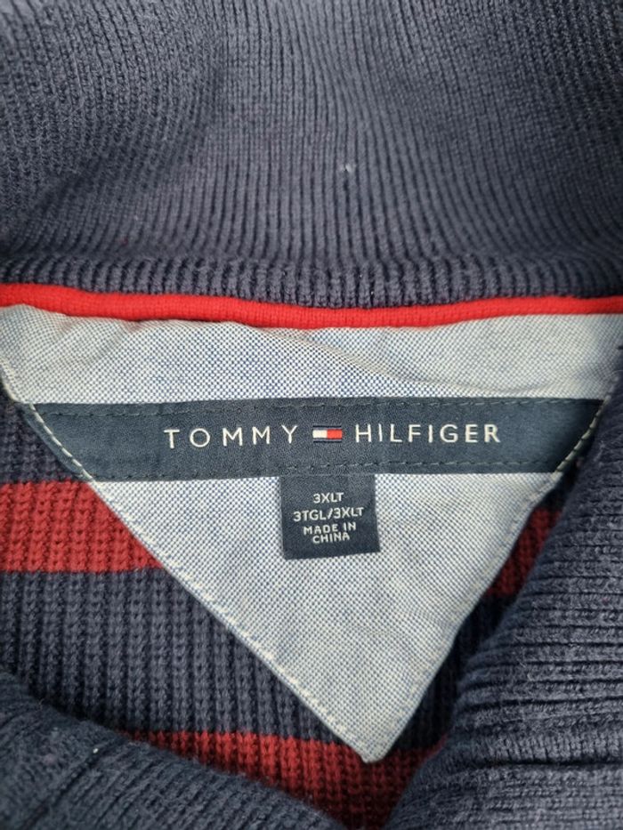 Pull à pressions Tommy Hilfiger rayé bordeaux & marine – Taille 3XL Homme (mesures en photos) - photo numéro 6