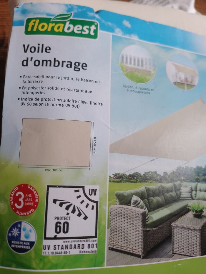 Voile, toile d'ombrage crème 2x3m - photo numéro 3