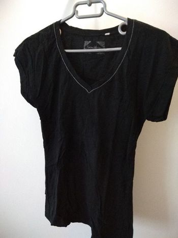 T shirt noir liseré argenté