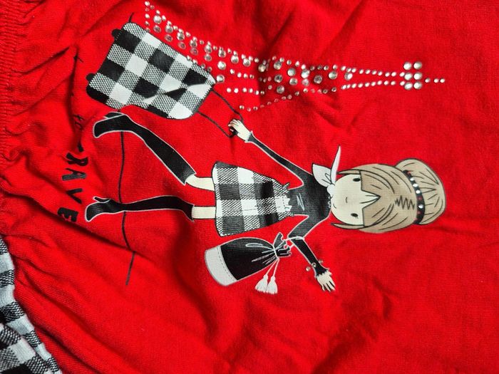 Ensemble 4 ans Jupe short carreau noir/blanc, Haut manche longue élastique poignet/taille - photo numéro 8