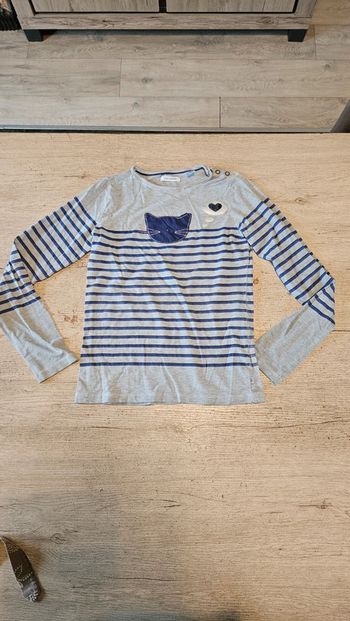 T shirt gris ligné bleu à manches longues, Okaïfi, 12 ans, nickel