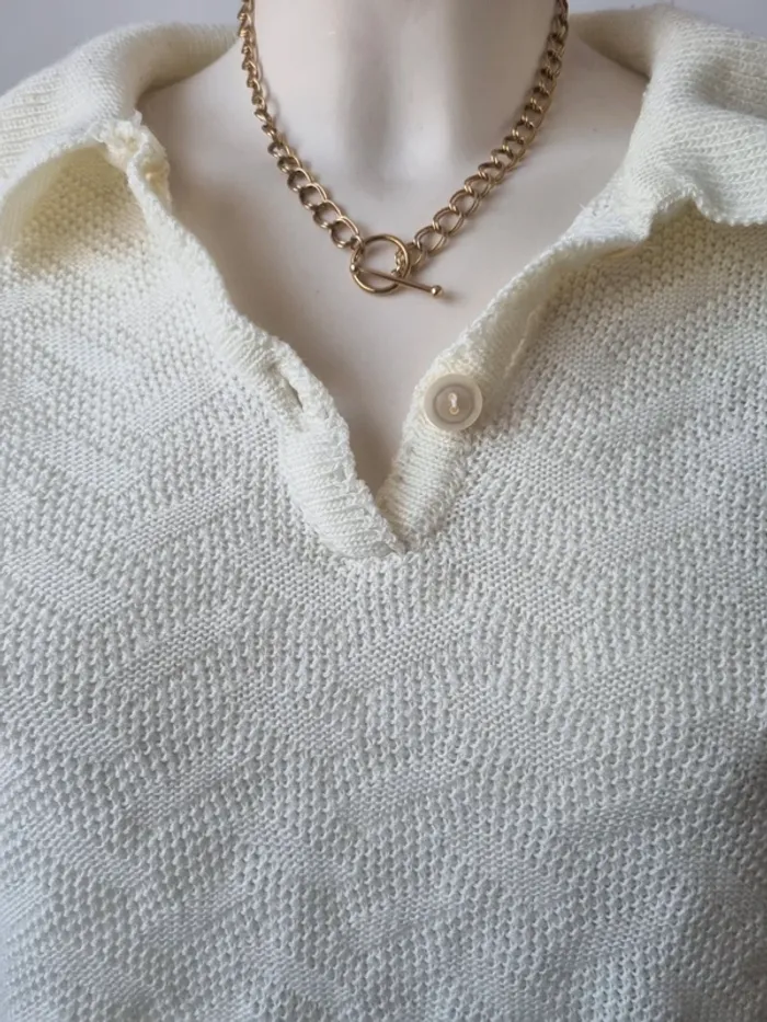 Pull tricoté jaune pâle vintage - photo numéro 11