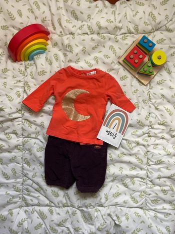 ensemble teeshirt manches longues orange et pantalon prune 1 mois kitchoun