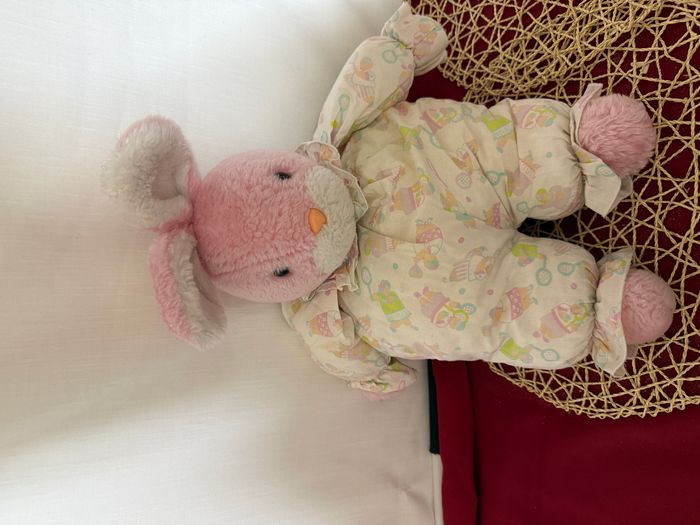 Doudou peluche vintage lapin rose Ajena - photo numéro 2