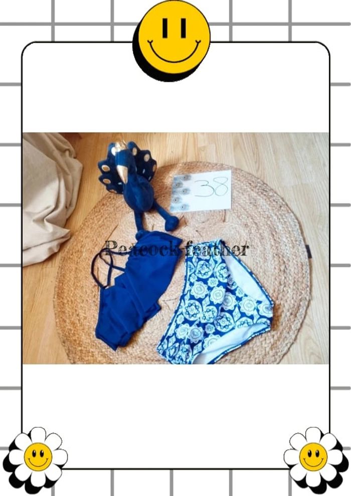 Maillot de bain bleu femme 38 culotte haute