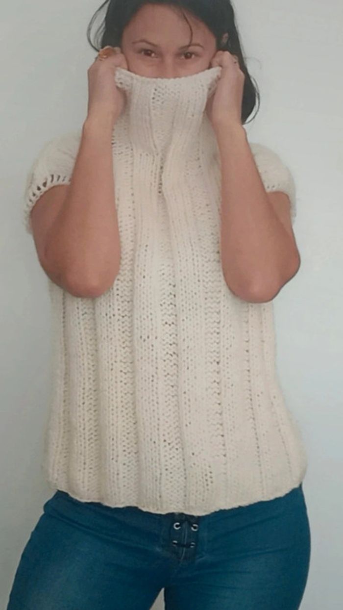 Gros pull tricot sans manches col roulé taille unique - photo numéro 7