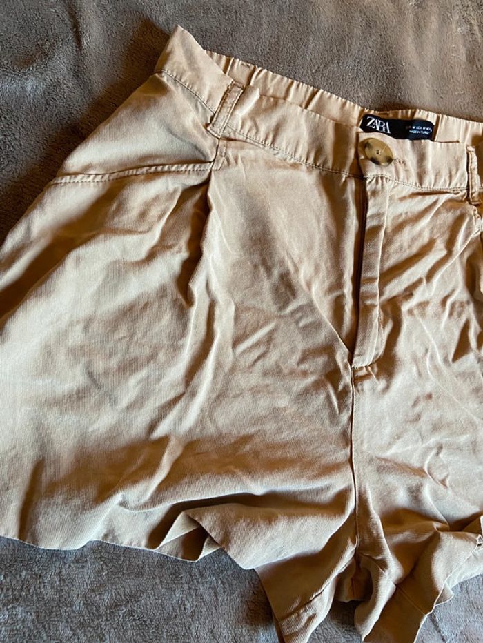 Short toile coton beige taille haute léger - photo numéro 4