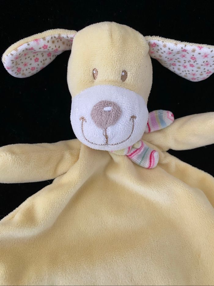 ❤️Doudou plat mouchoir chien nicotoy jaune écharpe rayé rose - photo numéro 2