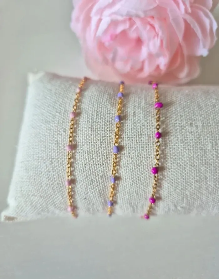 Lot de 3 bracelets dorée style Gigi C en acier inoxydable rose violet pastel - photo numéro 4
