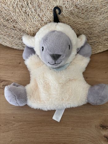 Neuf doudou marionnette mouton blanc gris bleu tex 