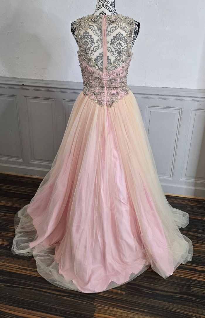 Robe de soirée rose et crème bustier brodé argenté tulle dégradé taille 36 S - photo numéro 6