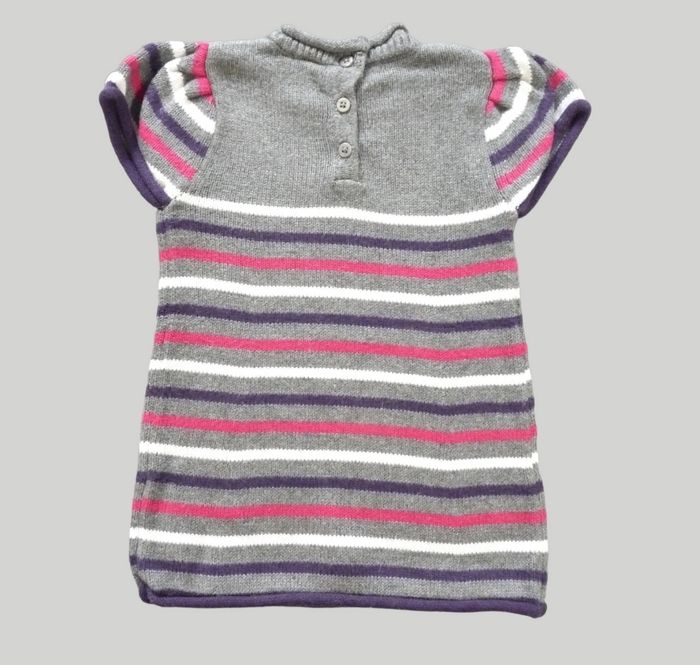 Robe manches courtes tricot gris rose violet blanc rayures Orchestra 6 mois 67 cm fille - photo numéro 4