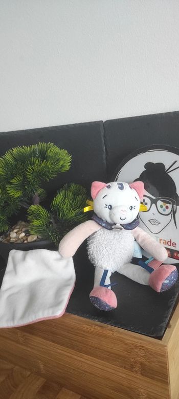 doudou chat pollen baby nat mouchoir rose violet peluche fleur bn0441 Fourrure