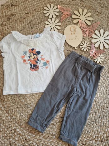 Ensemble t-shirt minnie et legging gris Disney bebe fille 9 mois