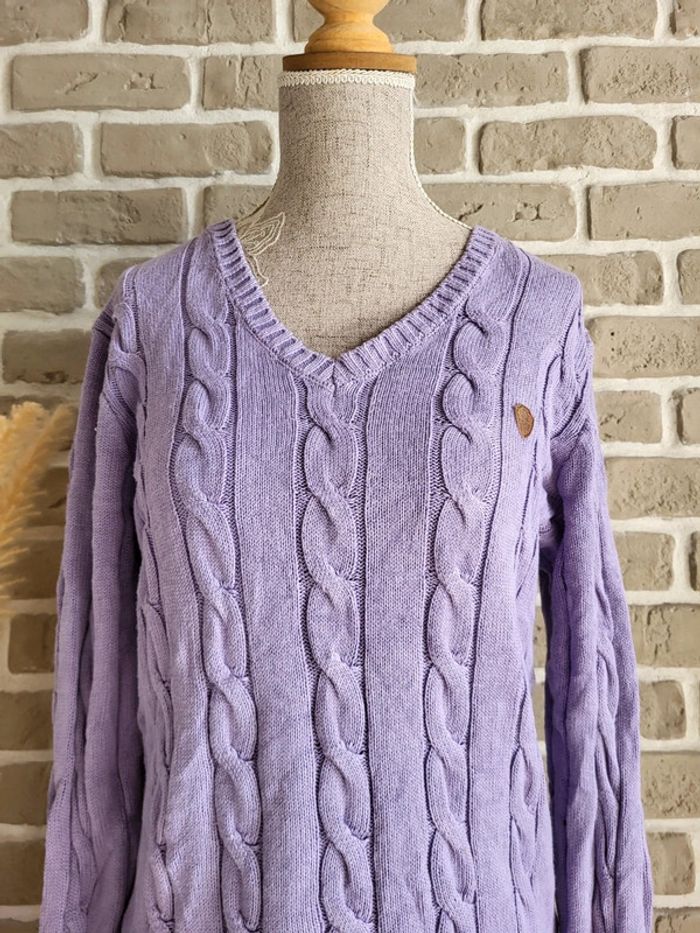 Pull à torsades et col V parme lilas Giorgio Di Mare - photo numéro 2