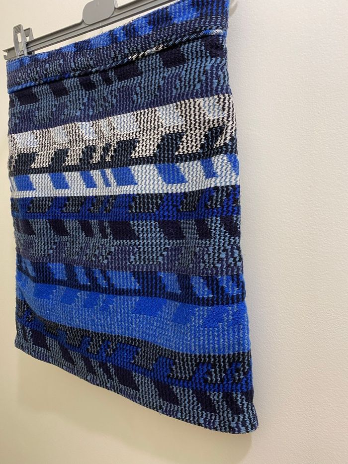 Jupe tweed jacquard bleu noir motif graphique hiver épaisse femme taille 36 Maje - photo numéro 3