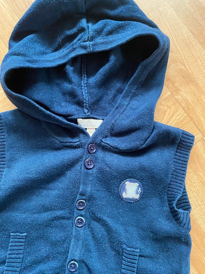 Gilet boutonné à capuche et manches courtes bleu taille 12 mois Grain de Blé - photo numéro 2