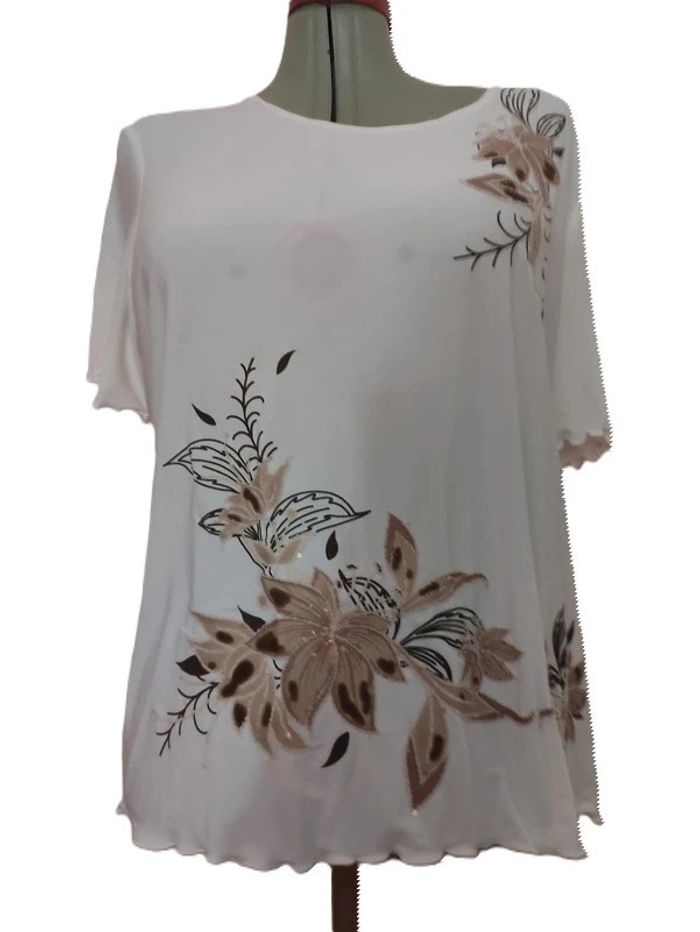 Tunique crème Damart fleurie broderies taille 50/ 52