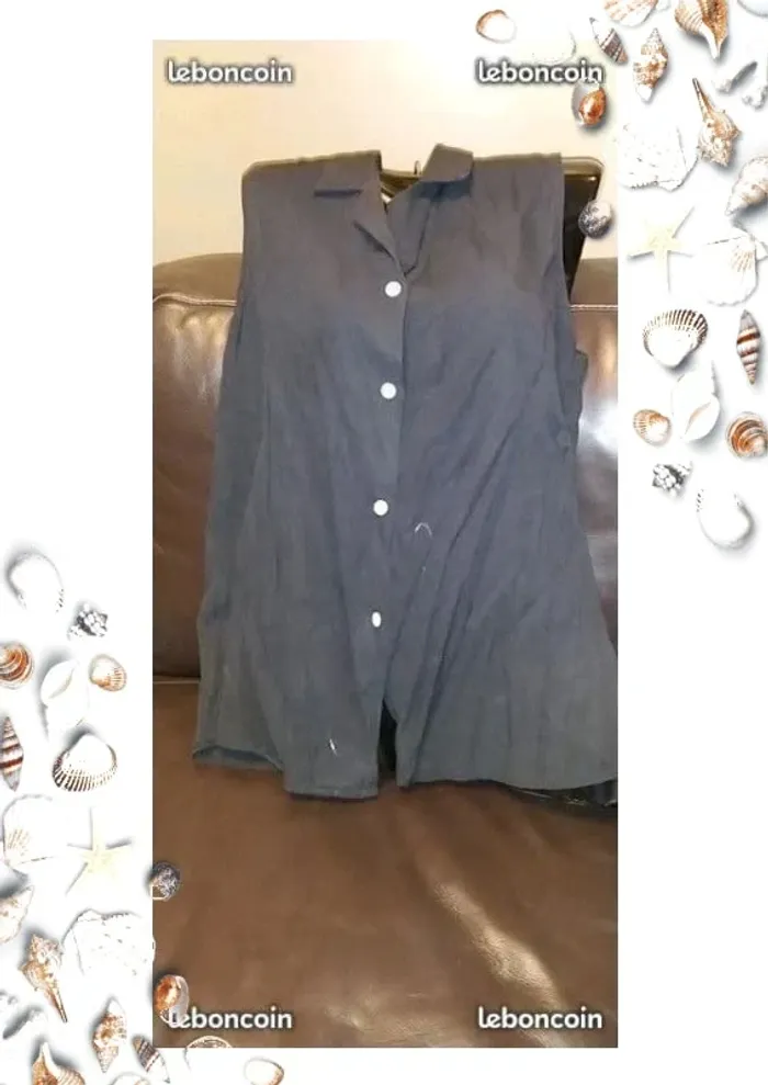 Chemise blouse sans manche noir bouton blanc taille unique trapèze - photo numéro 2