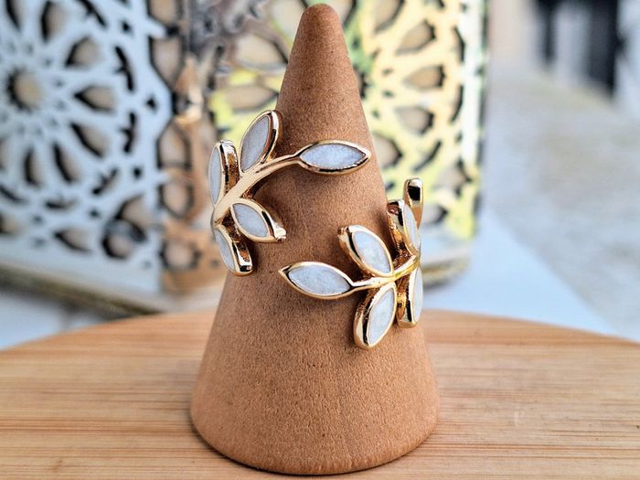 Bague Ouverte réglable en feuille Doré minimaliste, feuille en nacre blanche, feuille de Dainty