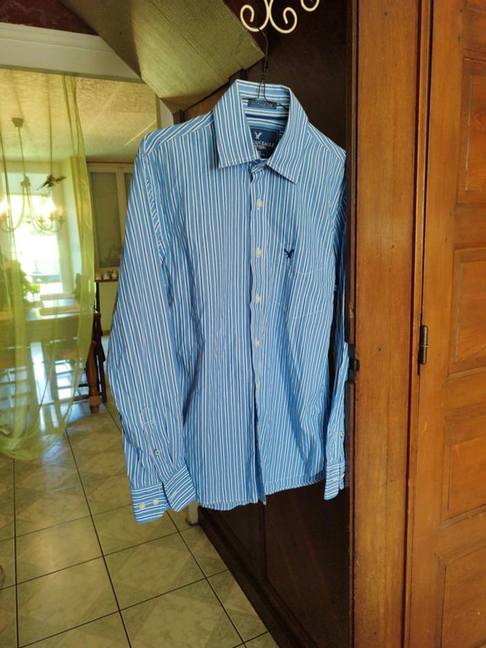 Chemise bleu rayures American Eagle S/36 vintage - photo numéro 2