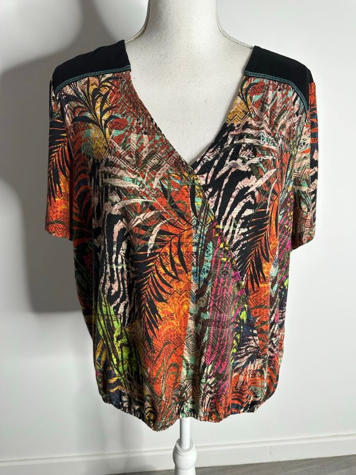 Blouse drapée tropicale multicolore Christine Laure T4 48 4XL