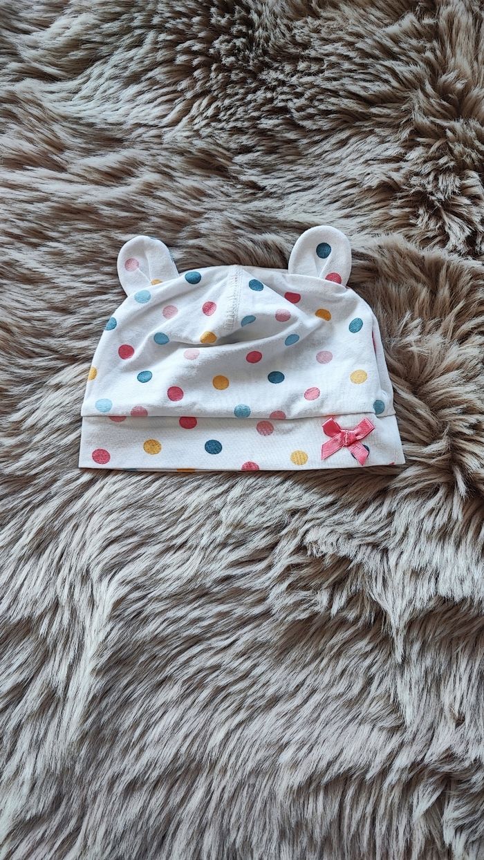 Bonnet fin blanc à pois h&m 4/6 mois