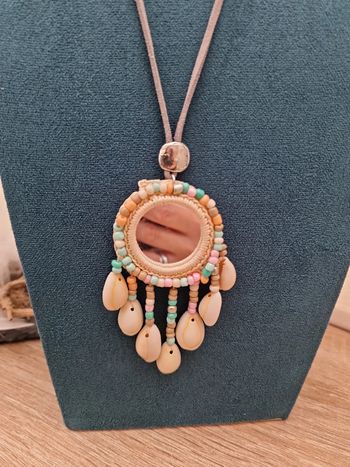 Collier Sautoir Miroir Boheme Macramé Attrape Reves Coquillages Perles