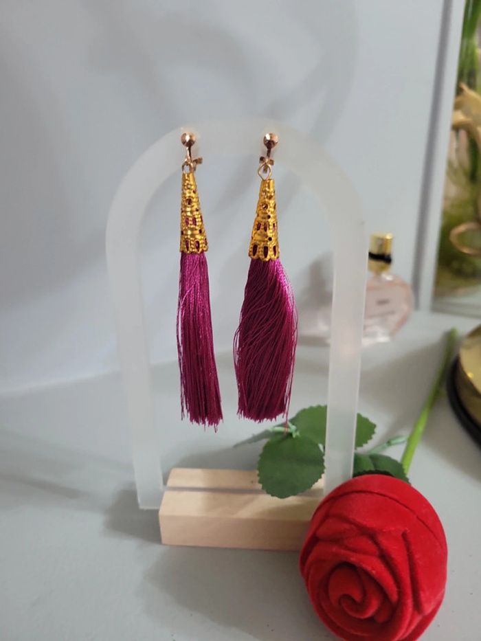 Clips fils de coton ponpons violet - photo numéro 3