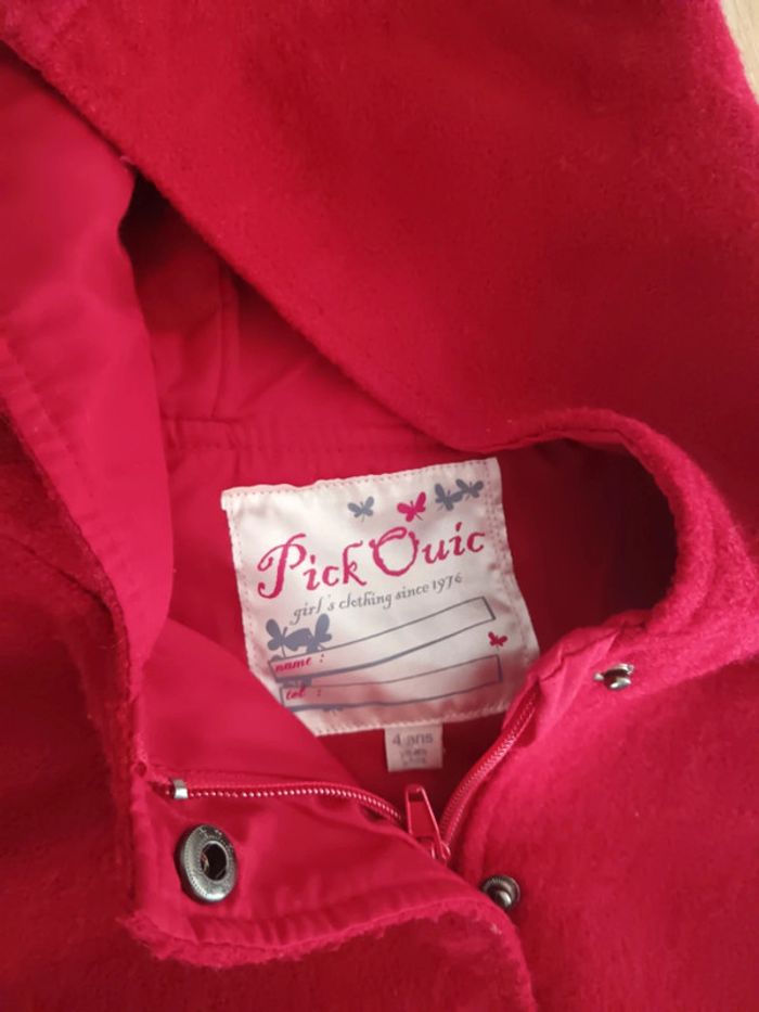 Manteau rouge à fleurs Pick Ouic 4 ans en laine - photo numéro 2