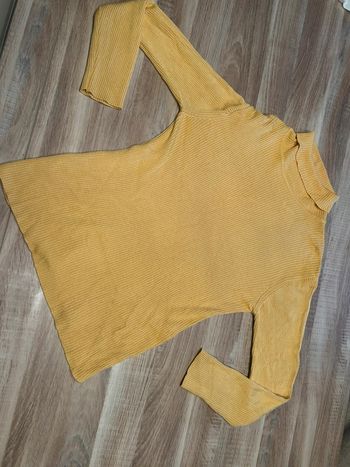 Pull col roulé femme jaune Coton