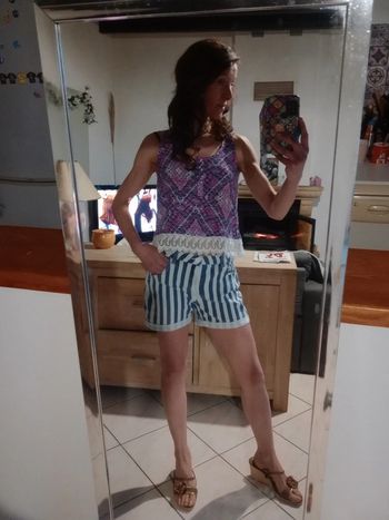 Short femme 42 rayé bleu blanc c76