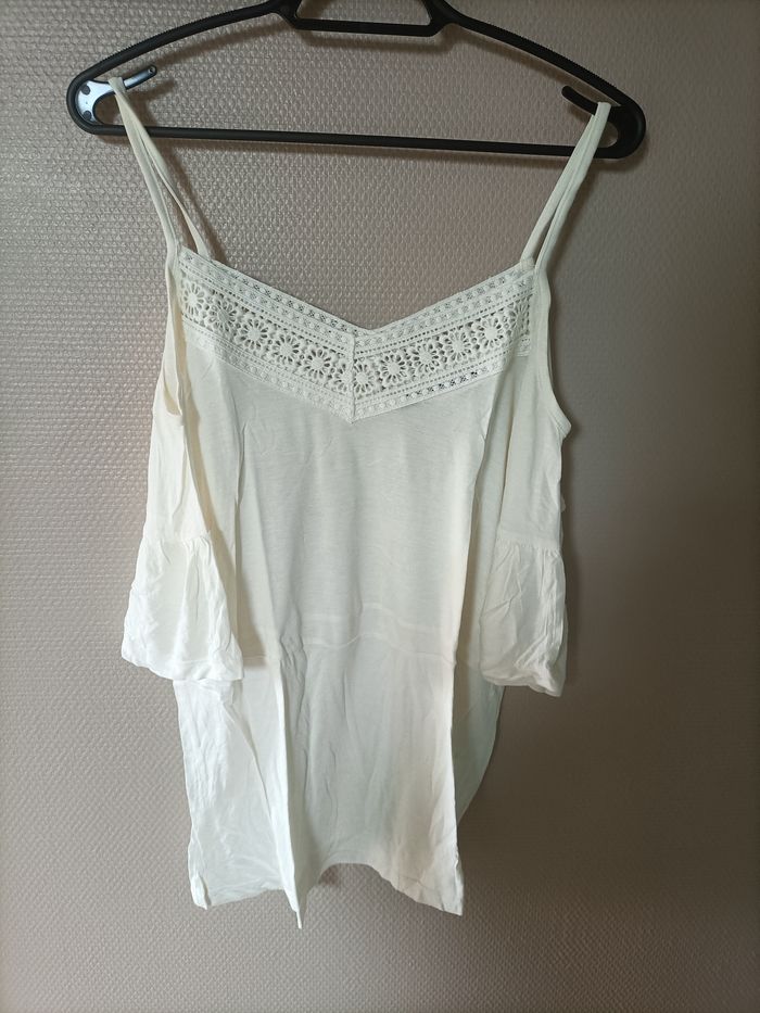 blouse blanc épaules dénudées dentelle broderie - photo numéro 2