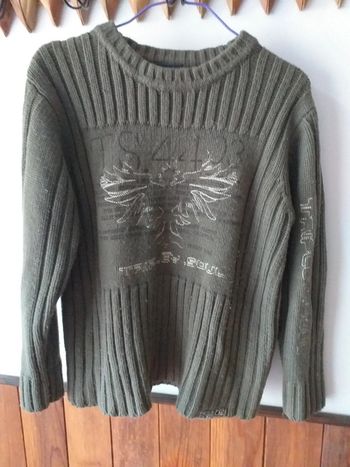 Pull kaki col rond laine