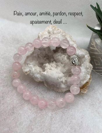 Bracelet quartz rose et bouddha 18,5 cm , lithothérapie