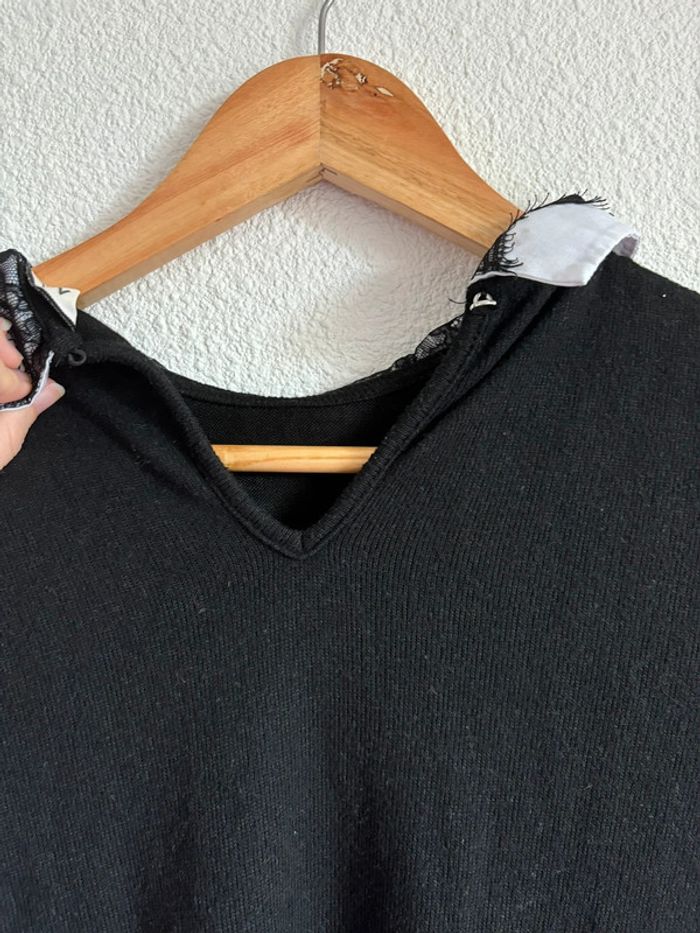 Pull Naf Naf col dentelle noir et blanc Taille XS - photo numéro 3