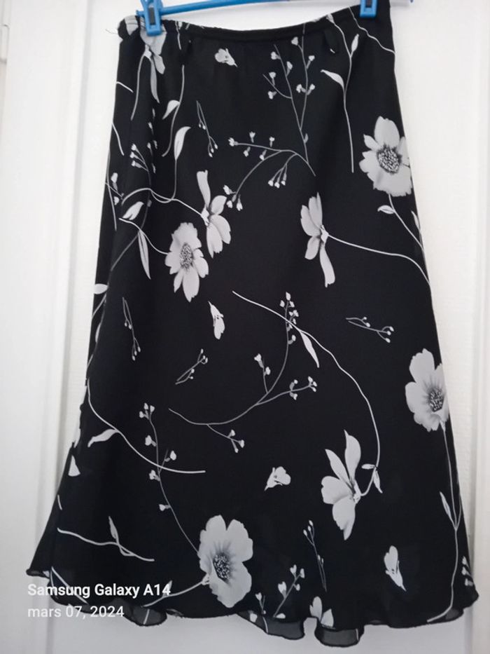Jupe longue motif fleur noir femme taille unique