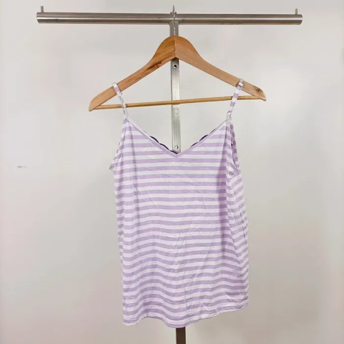 Top lilas à rayures fines et broderies florales fines bretelles CMT Atelier femme S/M A1101 - photo numéro 5