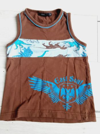 Vêtement garçon tee-shirt débardeur marron motif dinosaure Eldys 5 ans