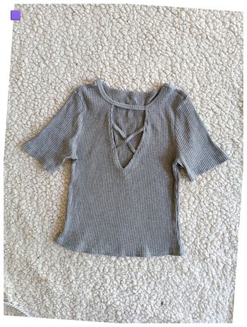Haut gris côtelé à col croisé mignon cute kawaii