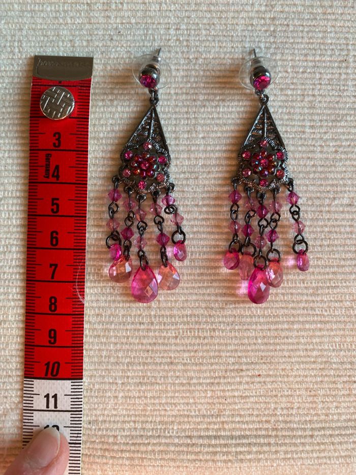 Parure bijoux bracelet et boucles d’oreilles avec strass et perles fuchsia Mariagrazia Must - photo numéro 8