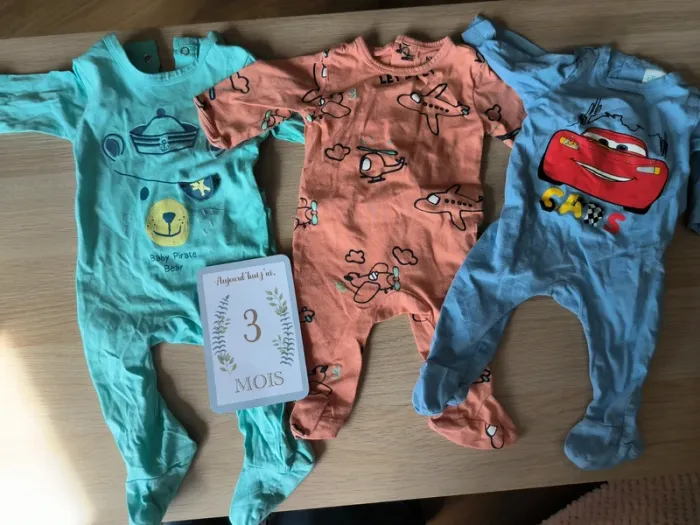 Lot pyjamas en coton, 3 mois